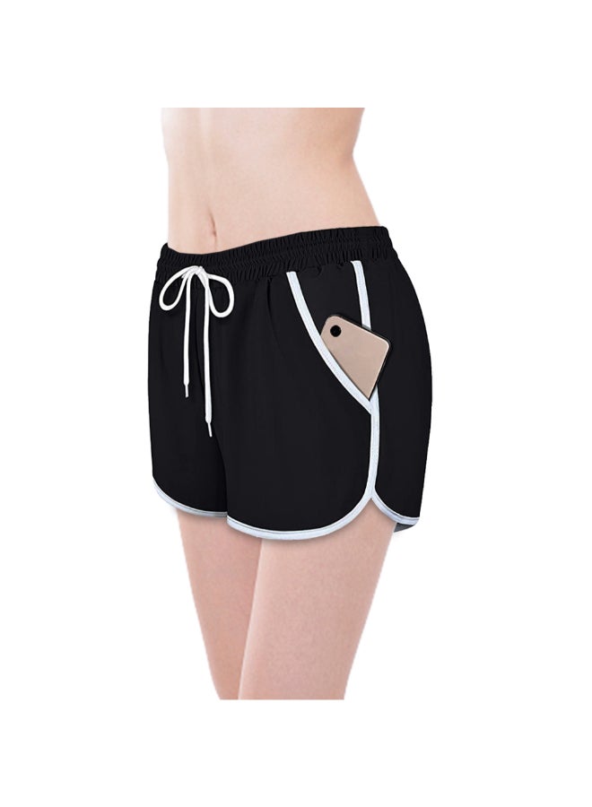 Elastic Waist Side Pocket Sportswear Shorts Black/White - Image 1