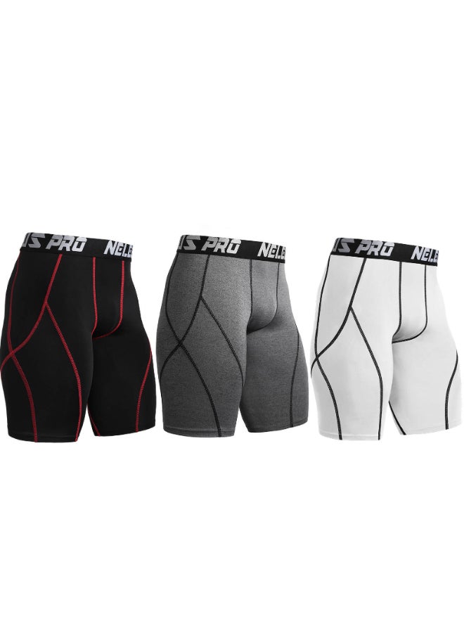 3-Piece Compression Quick Drying Workout Shorts Set Multicolour  - Image 1