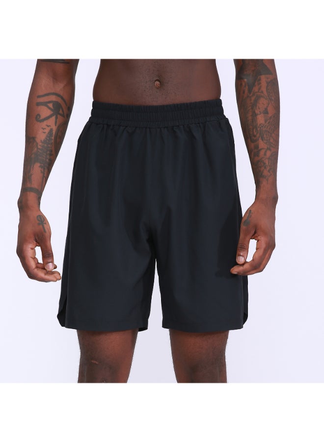 Quick Drying Elastic Waist Side Pocket Sportswear Shorts Black - Image 1