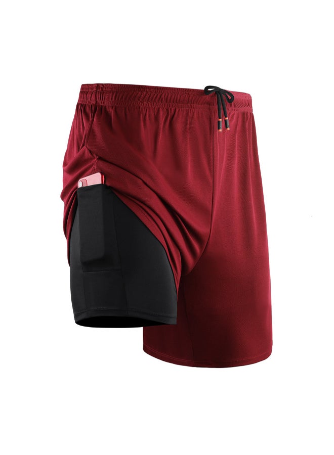 2-In-1 Compression Quick Dry Side Pocket Sportswear Shorts Red - Image 1