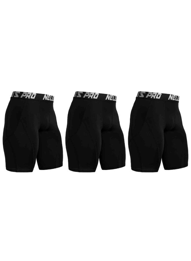 3-Piece Compression Quick Drying Workout Shorts Set Ebony Black - Image 1