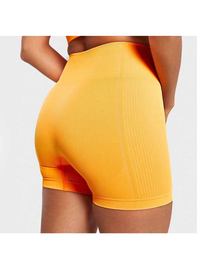 Quick Drying High Waist Seamless Sportswear Shorts Yellow/White - Image 4
