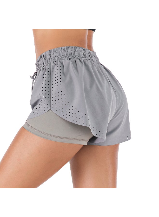 2-In-1 Compression Quick Dry Sportswear Shorts Grey - Image 2