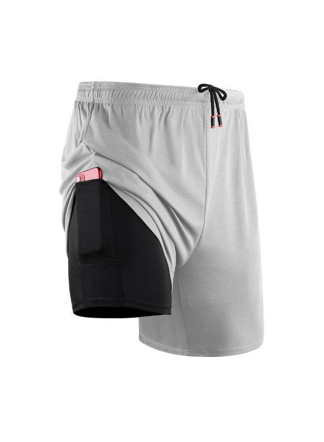 2-In-1 Compression Quick Dry Side Pocket Sportswear Shorts White  - Image 1