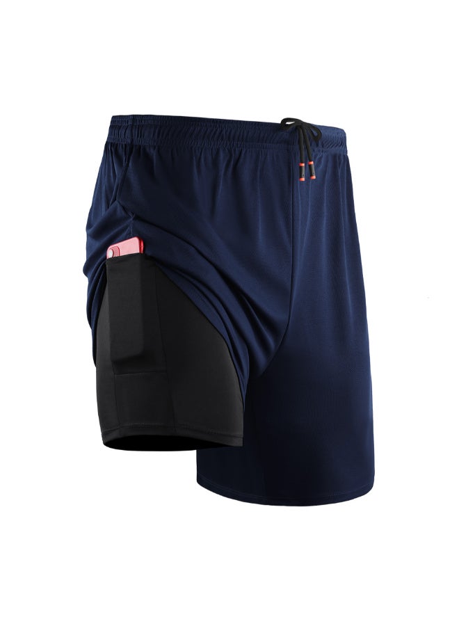 2-In-1 Compression Quick Dry Side Pocket Sportswear Shorts Blue - Image 2