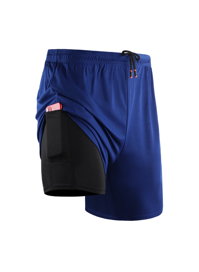 2-In-1 Compression Quick Dry Side Pocket Sportswear Shorts Blue - Image 2