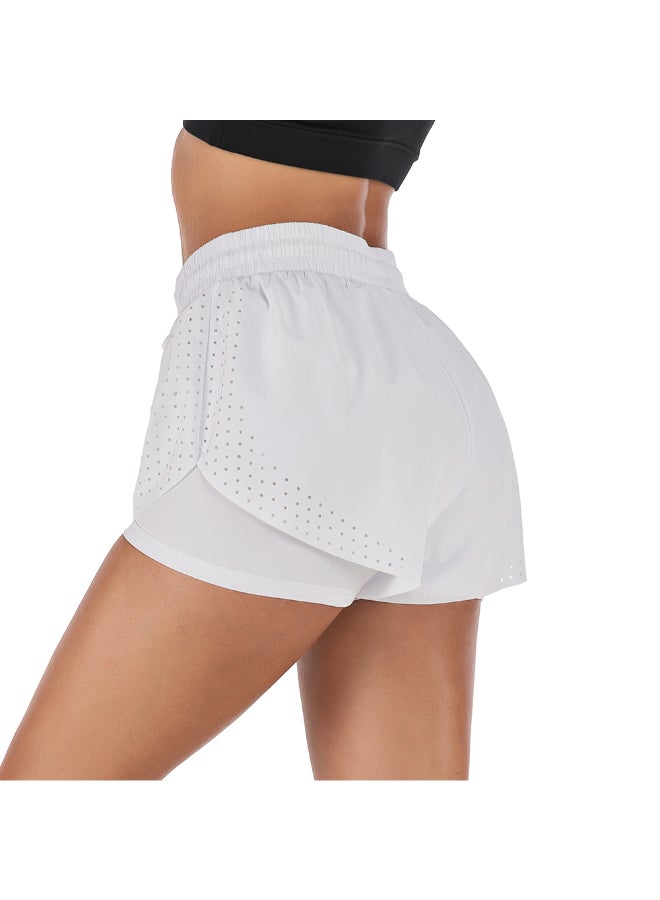 2-In-1 Compression Quick Dry Sportswear Shorts White - Image 2