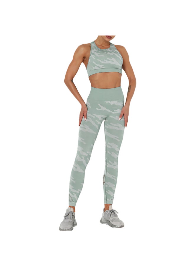 2-Piece Bra Tights Suit Crop Top And Leggings Set Green - Image 1