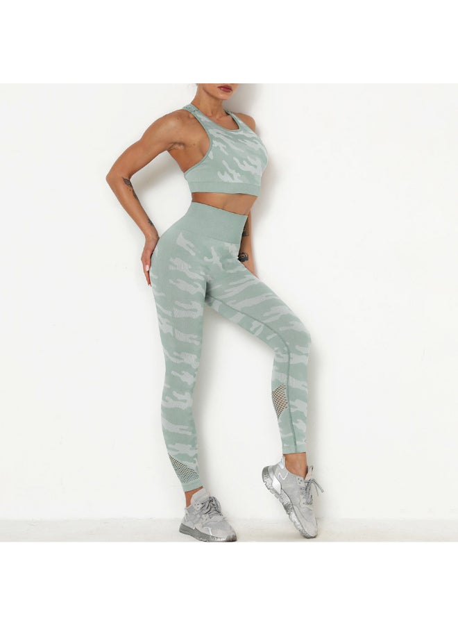 2-Piece Bra Tights Suit Crop Top And Leggings Set Green - Image 2