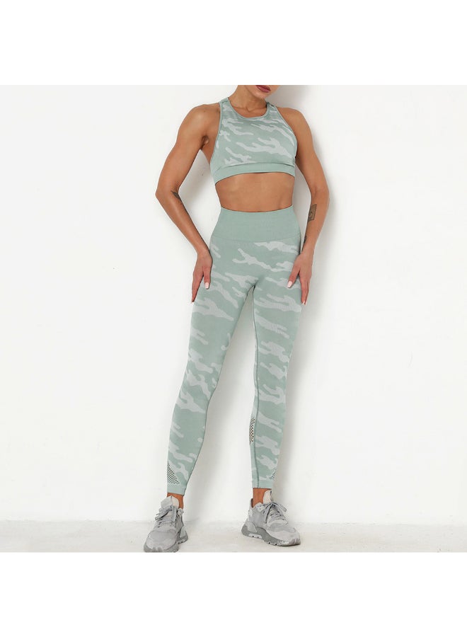 2-Piece Bra Tights Suit Crop Top And Leggings Set Green - Image 2