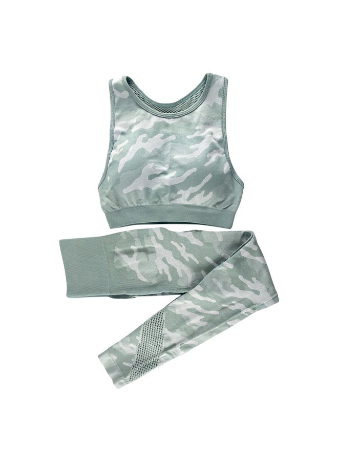 2-Piece Bra Tights Suit Crop Top And Leggings Set Green - Image 1