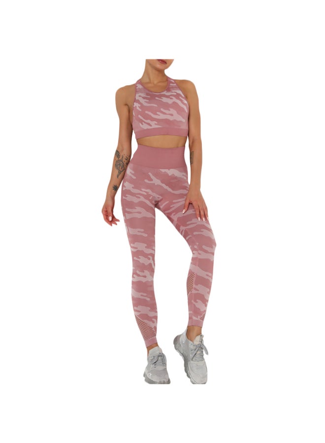 2-Piece Bra Tights Suit Crop Top And Leggings Set Pink - Image 1