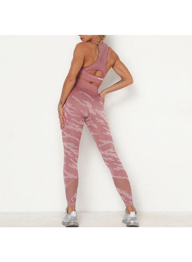 2-Piece Bra Tights Suit Crop Top And Leggings Set Pink - Image 2