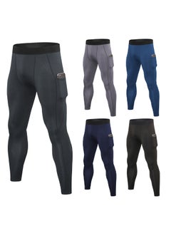 Generic 3-Piece Compression Side Pocket Sportswear Leggings Set Dark Grey/Dark Blue/Blue  - Image 3