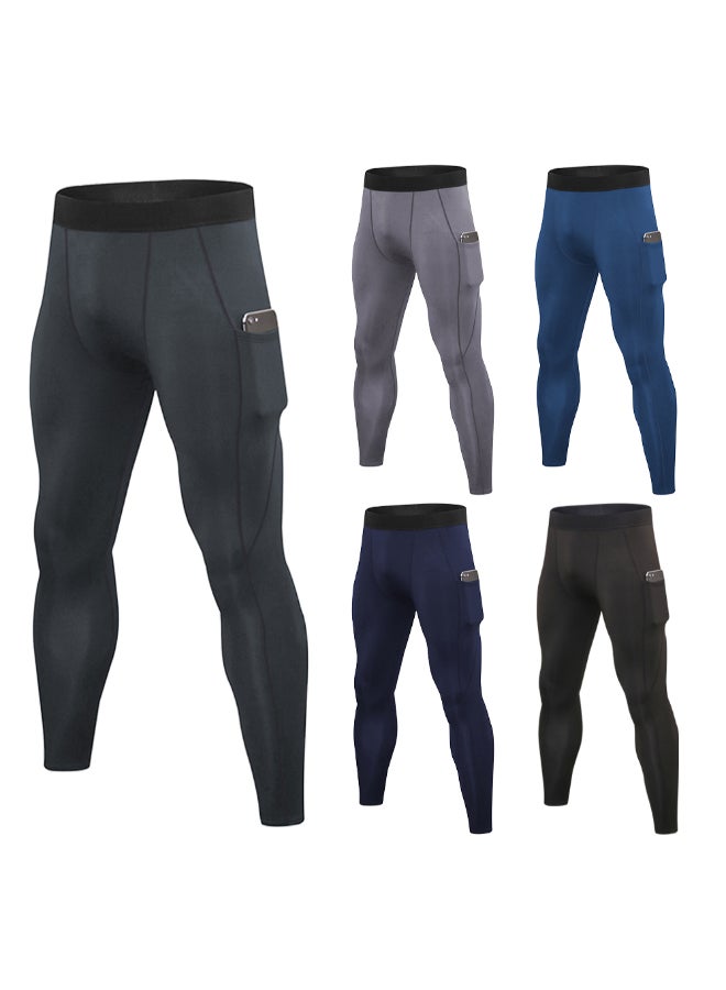 3-Piece Compression Side Pocket Sportswear Leggings Set Dark Grey/Dark Blue/Blue  - Image 3