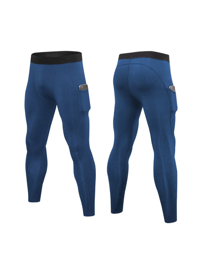 3-Piece Compression Side Pocket Sportswear Leggings Set Dark Grey/Dark Blue/Blue  - Image 4