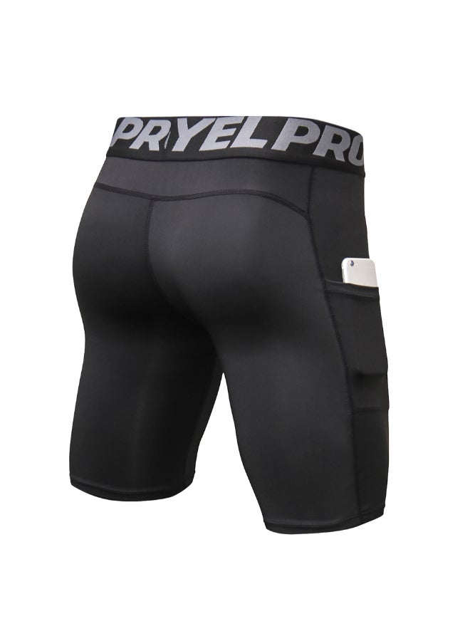 3-Piece Compression Side Pocket Workout Shorts Set Pitch Black - Image 2