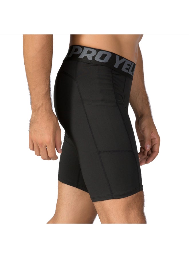 3-Piece Compression Side Pocket Workout Shorts Set Pitch Black - Image 3