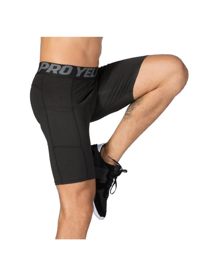3-Piece Compression Side Pocket Workout Shorts Set Pitch Black - Image 5