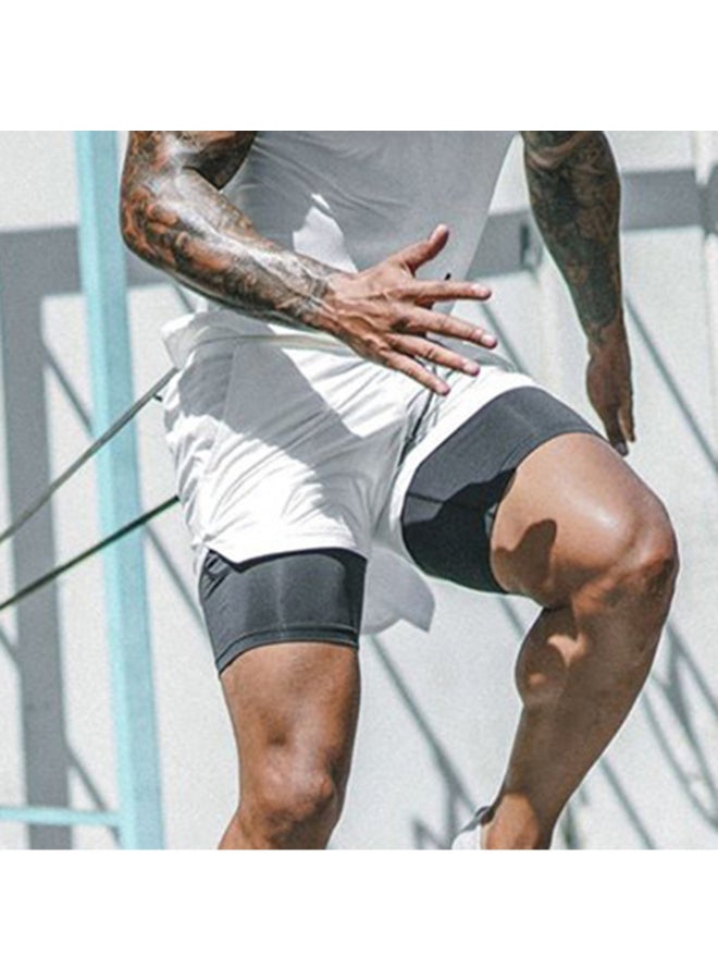 Elastic Waist Side Pocket Sportswear Shorts White/Black - Image 4