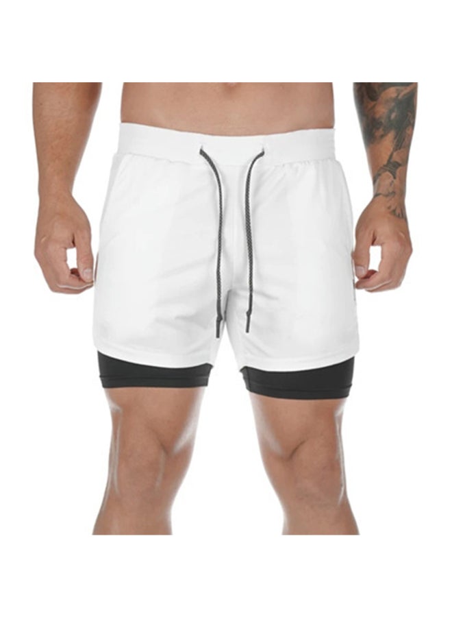 Elastic Waist Side Pocket Sportswear Shorts White/Black - Image 1