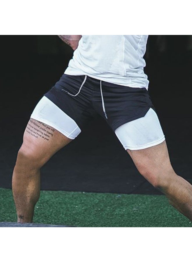 Elastic Waist Side Pocket Sportswear Shorts Black/White - Image 2