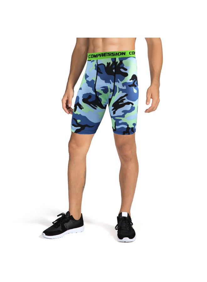 Compression Quick Dry Workout Shorts Blue/Green/Black  - Image 1