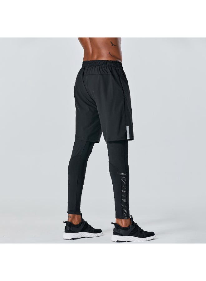 2-In-1 Elastic Breathable Running Pants Black - Image 2