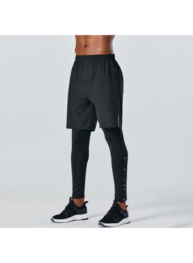 2-In-1 Elastic Breathable Running Pants Black - Image 3