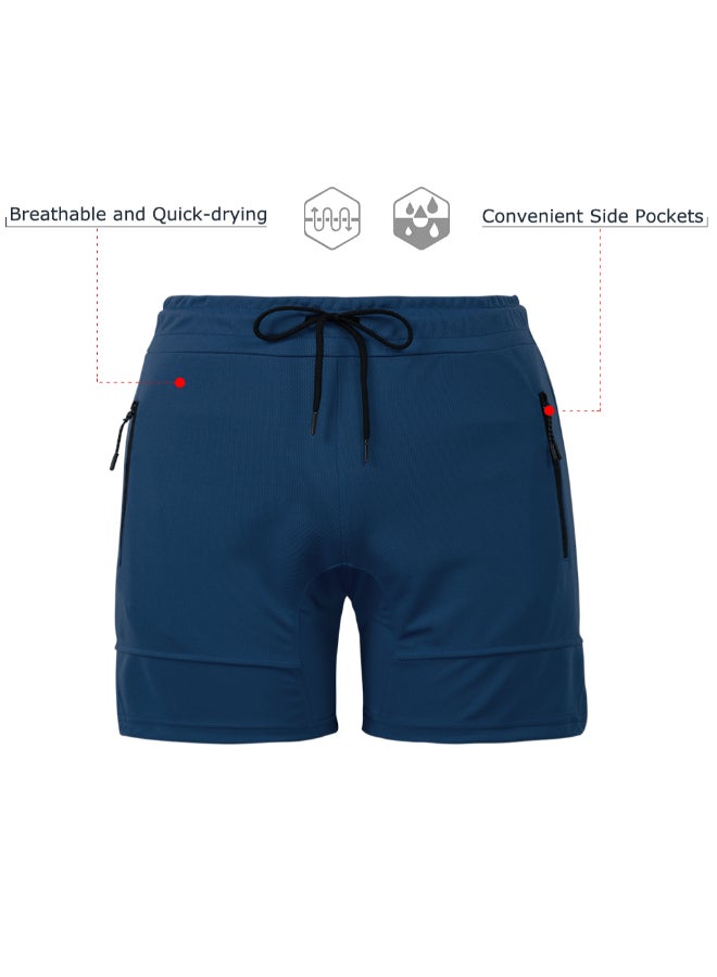 Elastic Waist Side Pocket Sportswear Shorts Dark Blue - Image 2