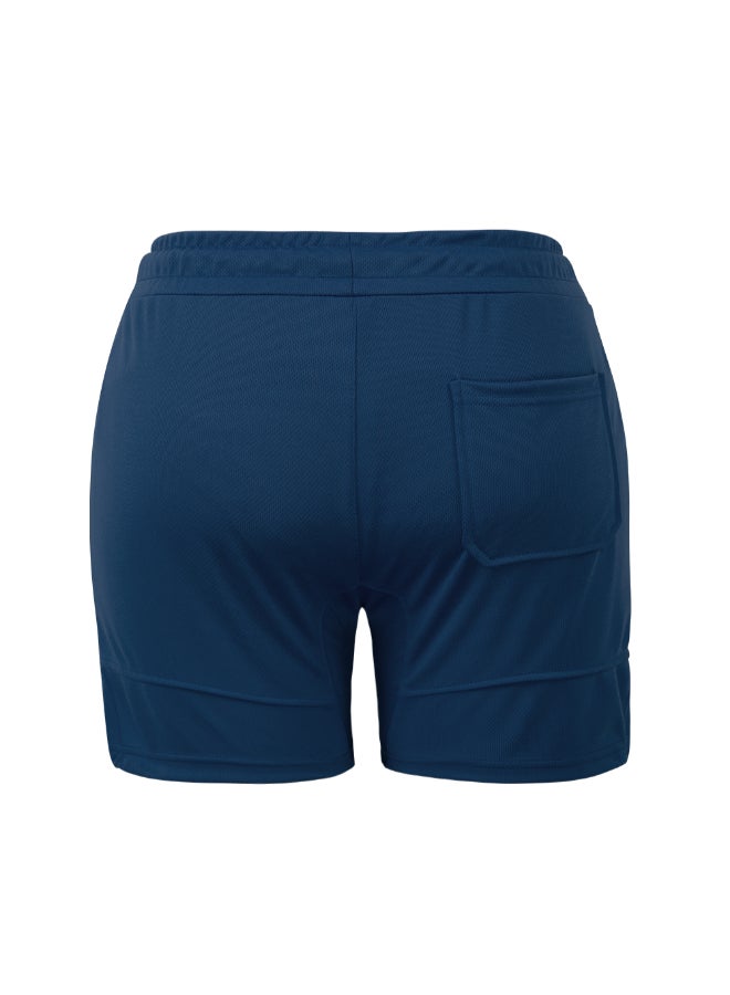 Elastic Waist Side Pocket Sportswear Shorts Dark Blue - Image 3