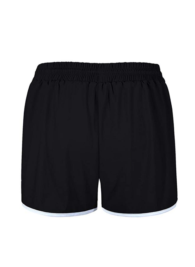 Elastic Waist Side Pocket Sportswear Shorts Black/White - Image 2