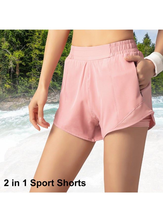 2-In-1 Compression Quick Dry Sportswear Shorts Pink - Image 4