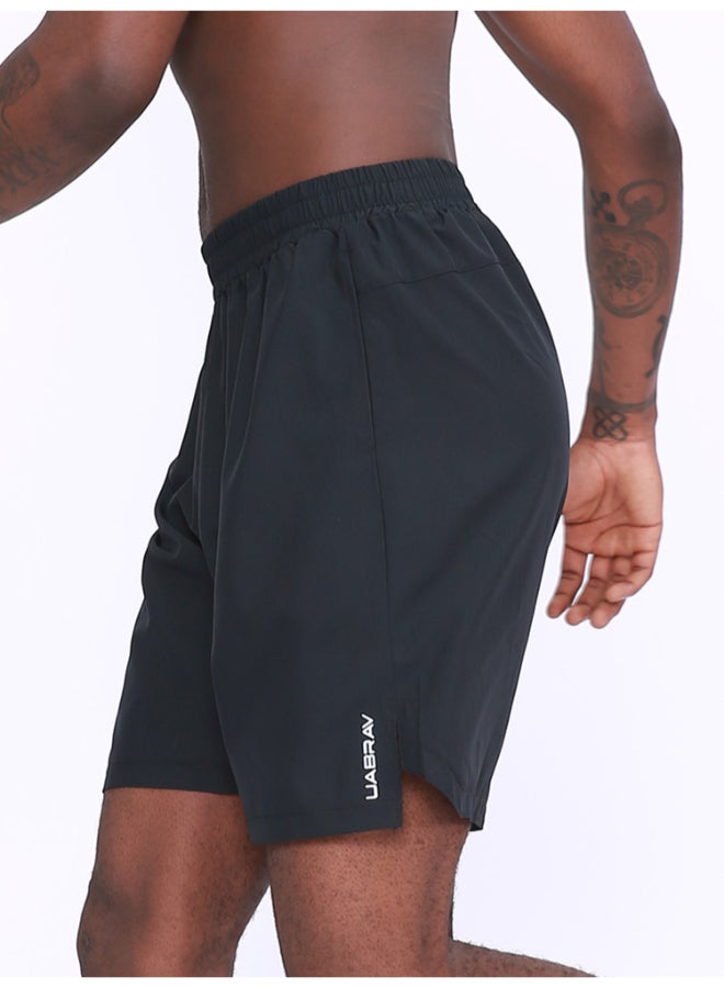 Quick Drying Elastic Waist Side Pocket Sportswear Shorts Black - Image 2