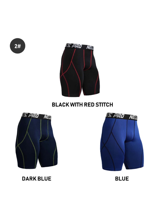 3-Piece Compression Quick Drying Workout Shorts Set Black/Blue/Marron - Image 3