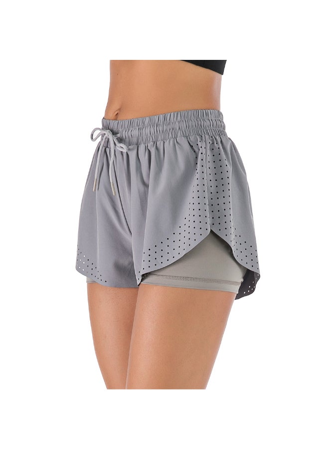 2-In-1 Compression Quick Dry Sportswear Shorts Grey - Image 5