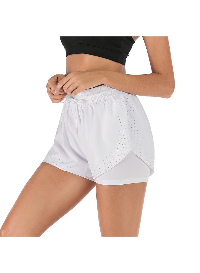 2-In-1 Compression Quick Dry Sportswear Shorts White - Image 3