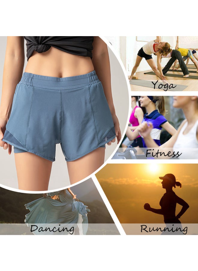 2-In-1 Compression Quick Dry Sportswear Shorts Blue - Image 4