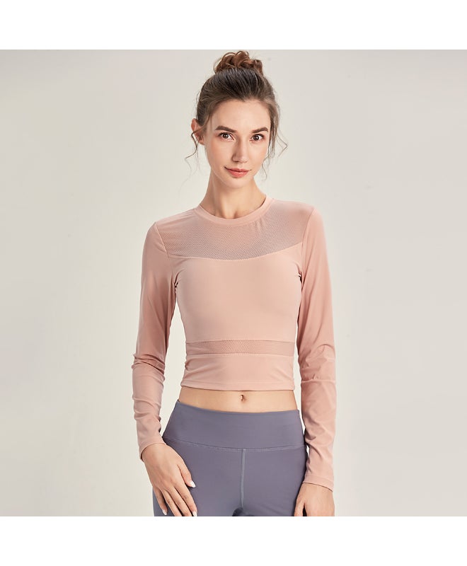 Women Yoga Workout Crop T-Shirts Pink  - Image 1