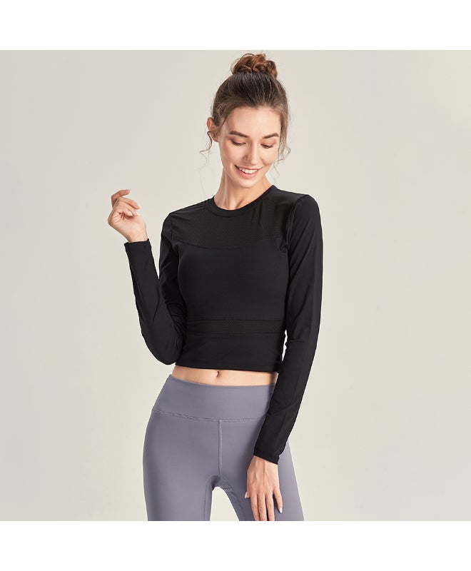 Women Yoga Workout Crop T-Shirts Black  - Image 5