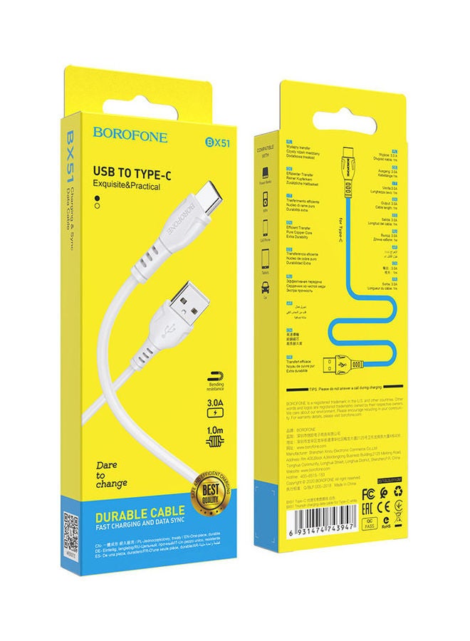 BOROFONE USB To Type C Charging Cable White - Image 2