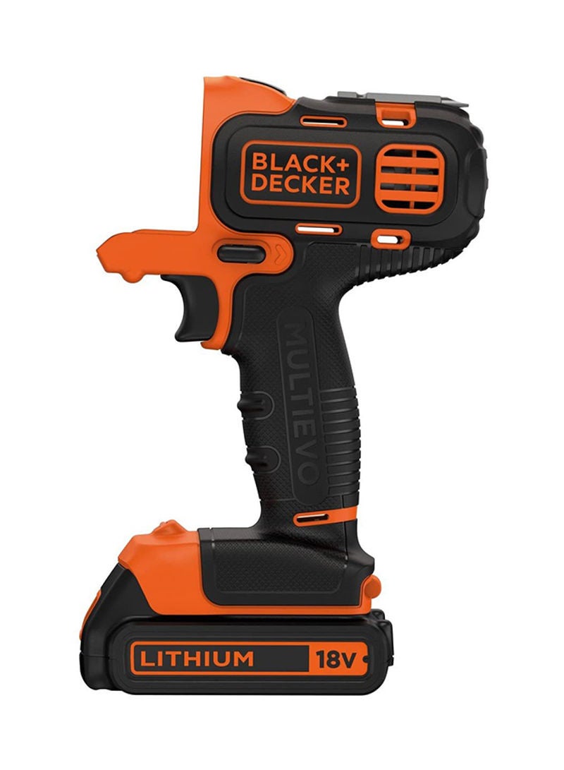 BLACK+DECKER 18V 1.5Ah 10mm Li-Ion Cordless Multi-Evo Multitool Starter Kit with Drill Driver Head for Home, Office & Work DIY Needs, Orange/Black - MT218K-GB, Orange/Black  - Image 3