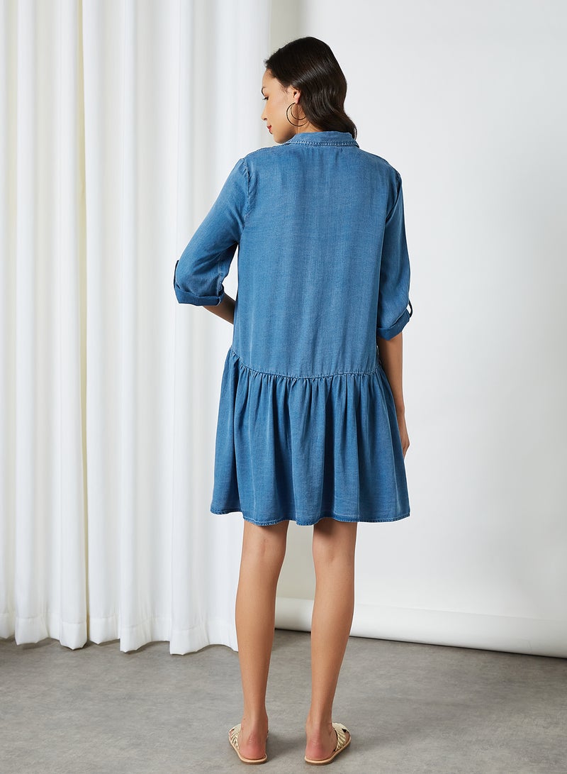 ONLY - Gather Detailed Dress Medium Blue Denim - Image 1