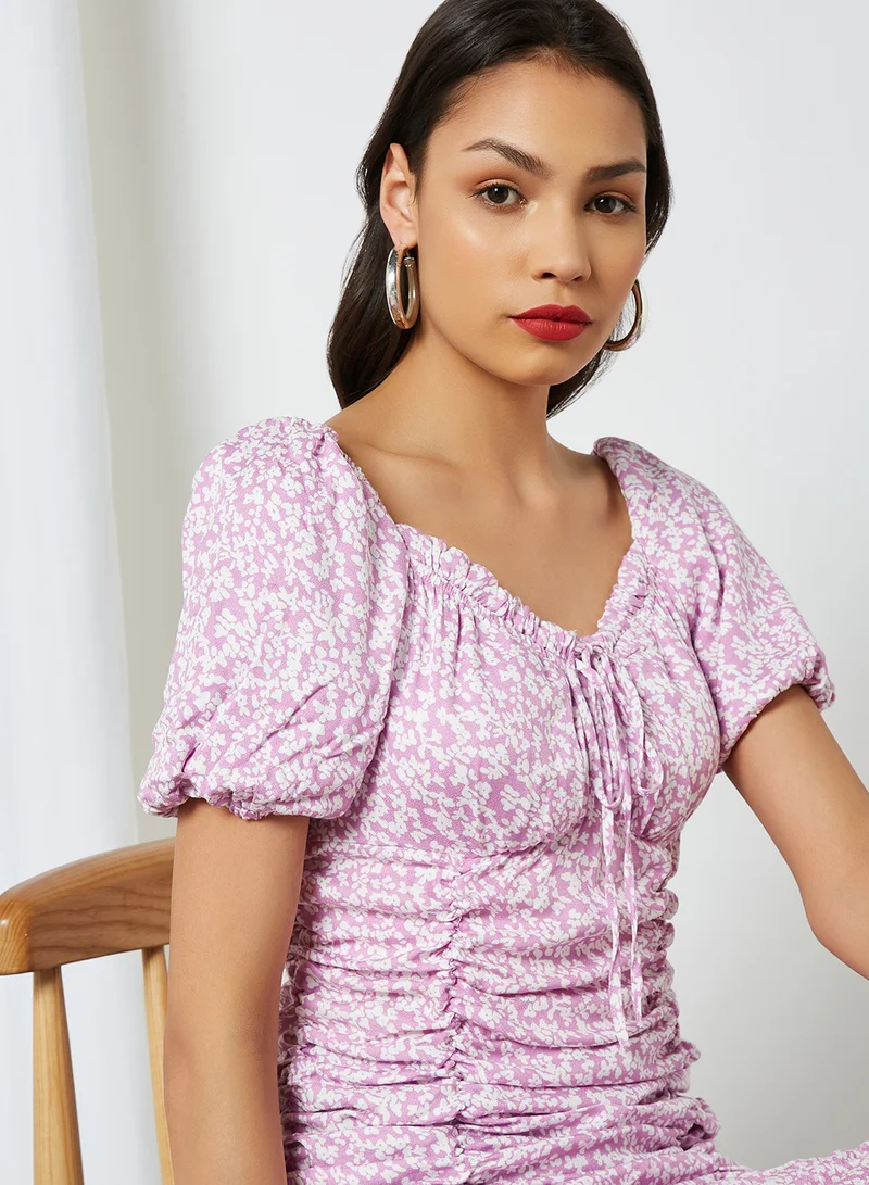 ONLY Printed Ruched Dress Opera Mauve