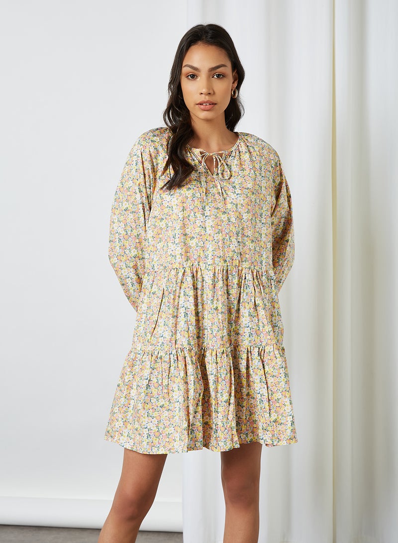 ONLY Floral Tiered Dress Cloud Dancer  - Image 1