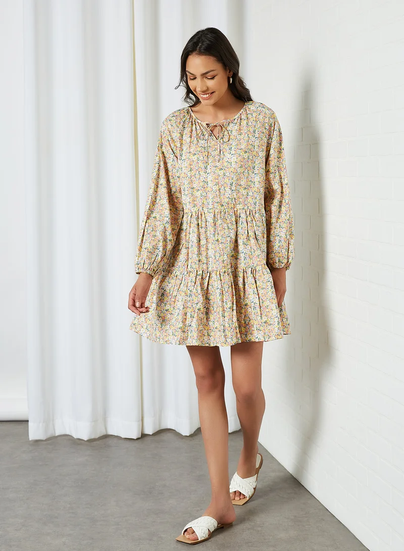ONLY Floral Tiered Dress Cloud Dancer