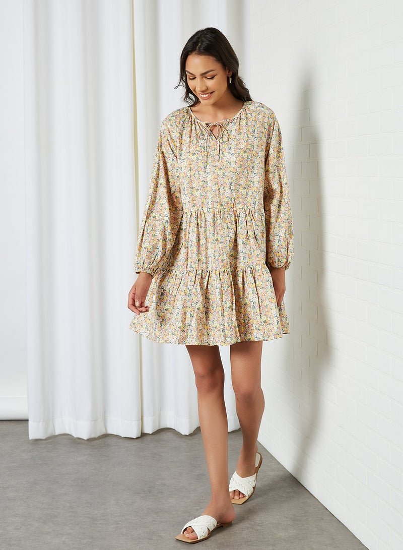 ONLY Floral Tiered Dress Cloud Dancer  - Image 3