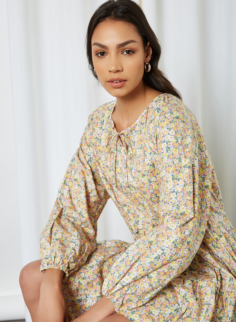 ONLY Floral Tiered Dress Cloud Dancer  - Image 4