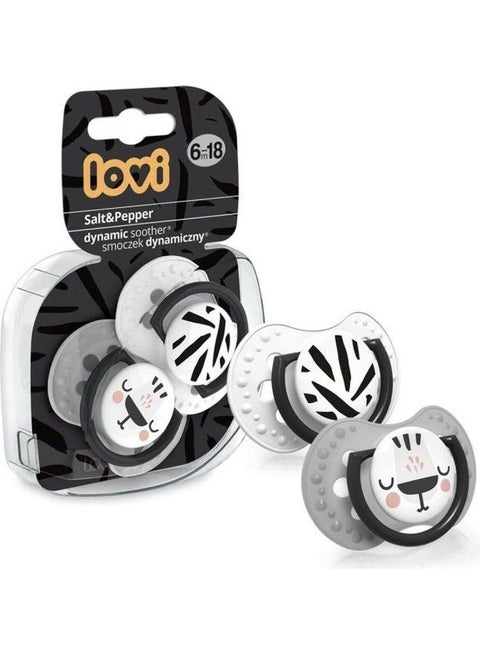 Lovi silicone Dynamic Soother 6-18m 2pcs salt & pepper