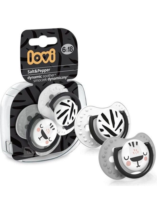 Lovi silicone Dynamic Soother 6-18m 2pcs salt & pepper